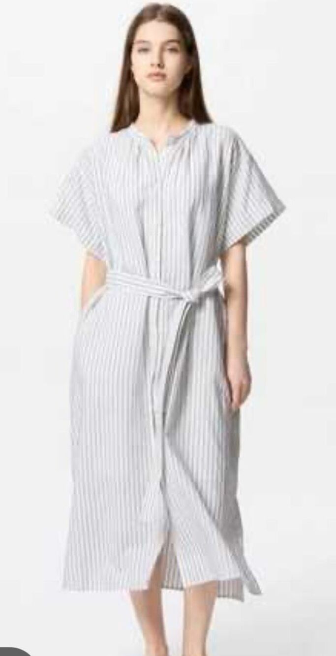 Uniqlo linen blend striped relaxed shirt midi dress size xs